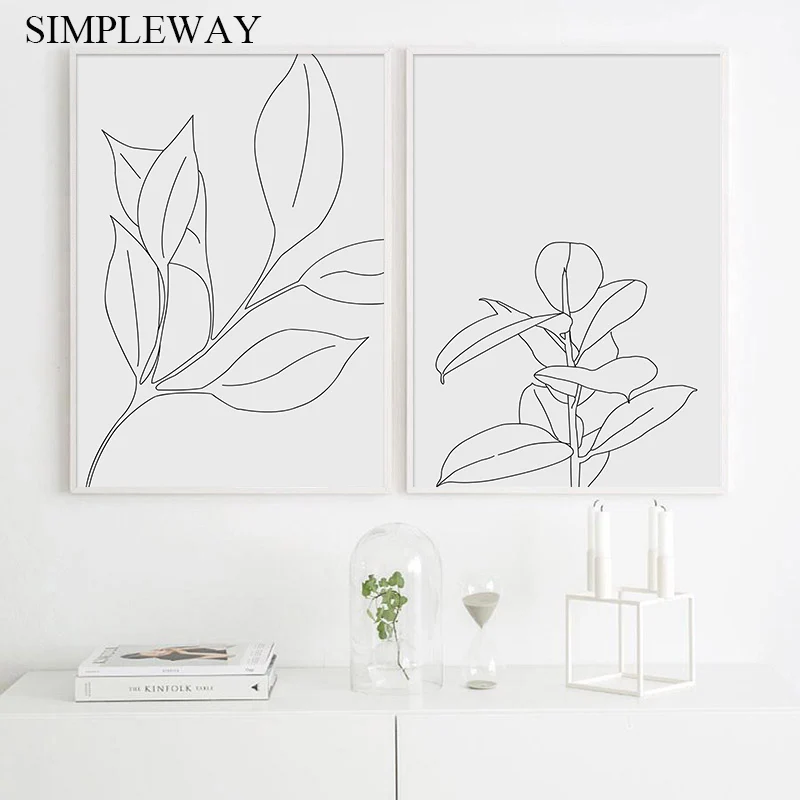 Line Drawing Flower Leaf Abstract Wall Poster Canvas Art Print Modern Botanical Painting Nordic Contemporary Decoration Picture | Дом и сад