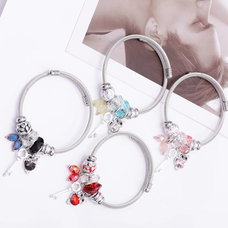 Junlead модные серебряные подвески браслет с черным кристаллом совы круглая