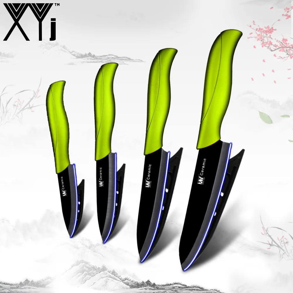 Green H Black Blade XYj кухонные ножи для дома, подарок для жены, набор для приготовления пищи, циркониевый керамический нож " 4" " 6", нож с узором для очистки овощей и фруктов - Цвет: Green H Black Blade