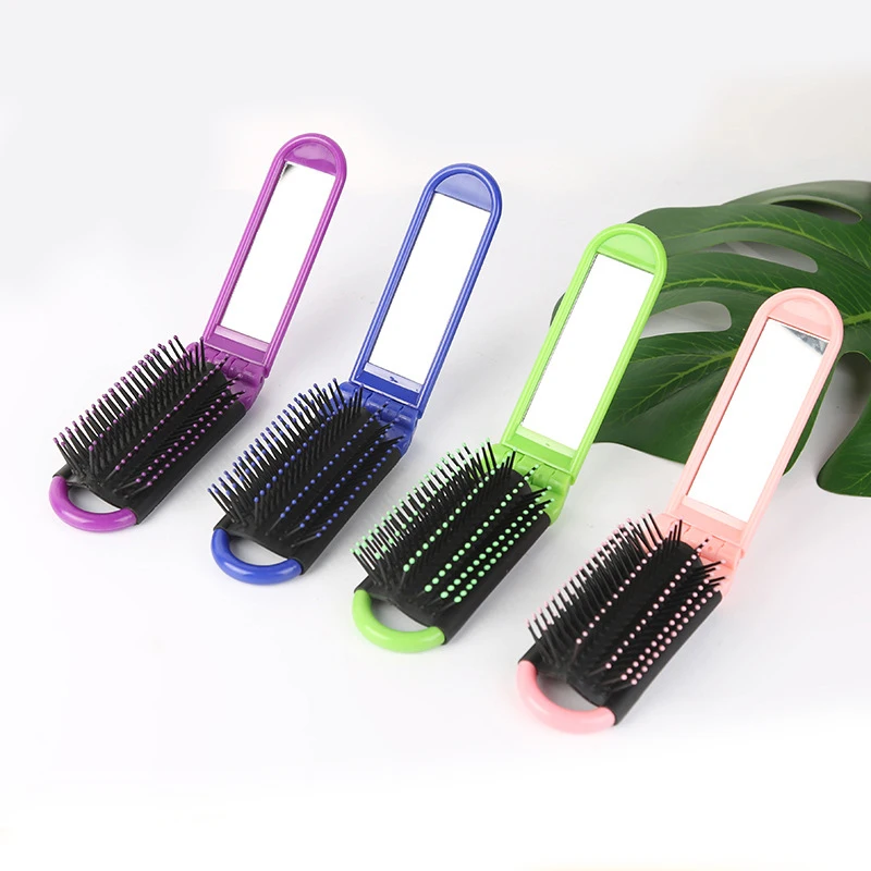 

Portable Travel Folding Hair Brush With Mirror Compact Pocket Size Comb