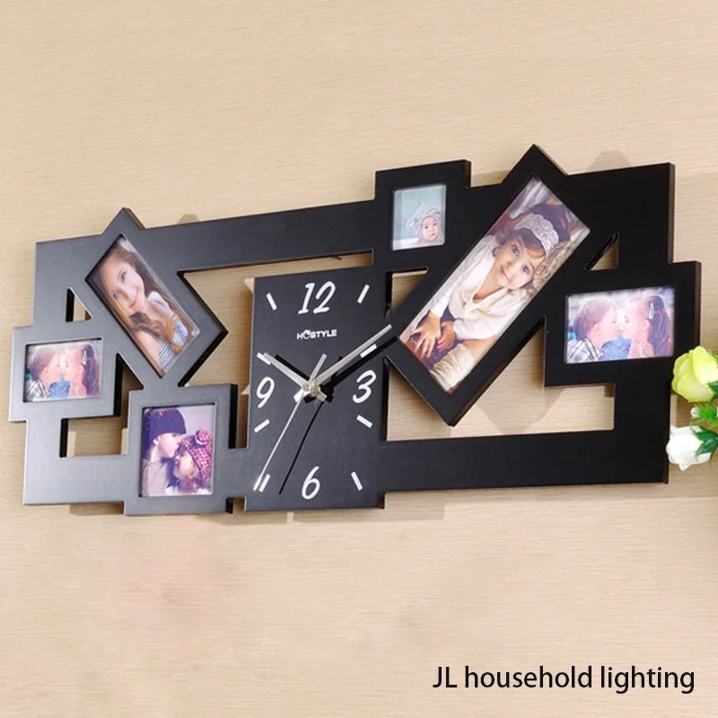Новый Черный Multi Picture Photo Frame Большое Количество Настенные Часы Время Диафрагма