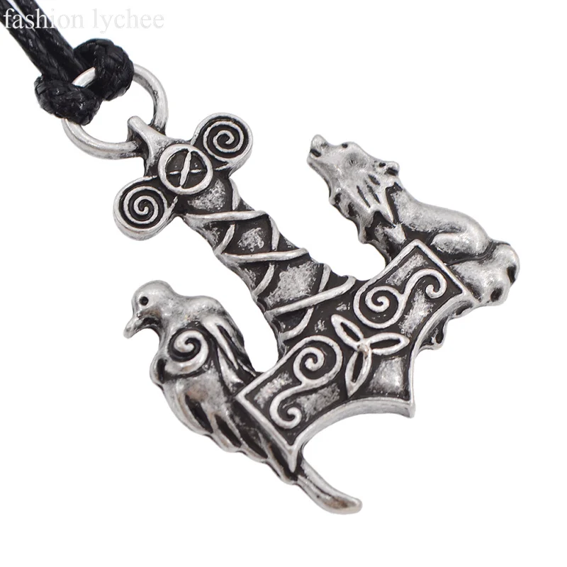 Модные скандинавские символы lychee ворона Одина искусственный волк кулон ожерелье