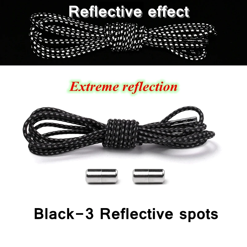 Black-3 Новые Светоотражающие эластичные шнурки без завязок, шнурки с металлическим наконечником, круглые удобные шнурки с быстрым замком, шнурки для обуви унисекс - Цвет: Black-3