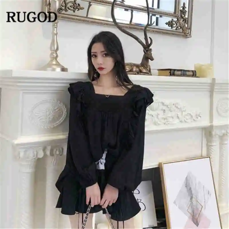 RUGOD/2019 элегантные женские блузки с рукавами-фонариками белые в Корейском стиле