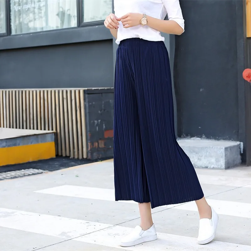 USHINE new summer pleated wide leg ninths Chiffon pants casual yoga belly fitness latin dance pants for girls woman big size