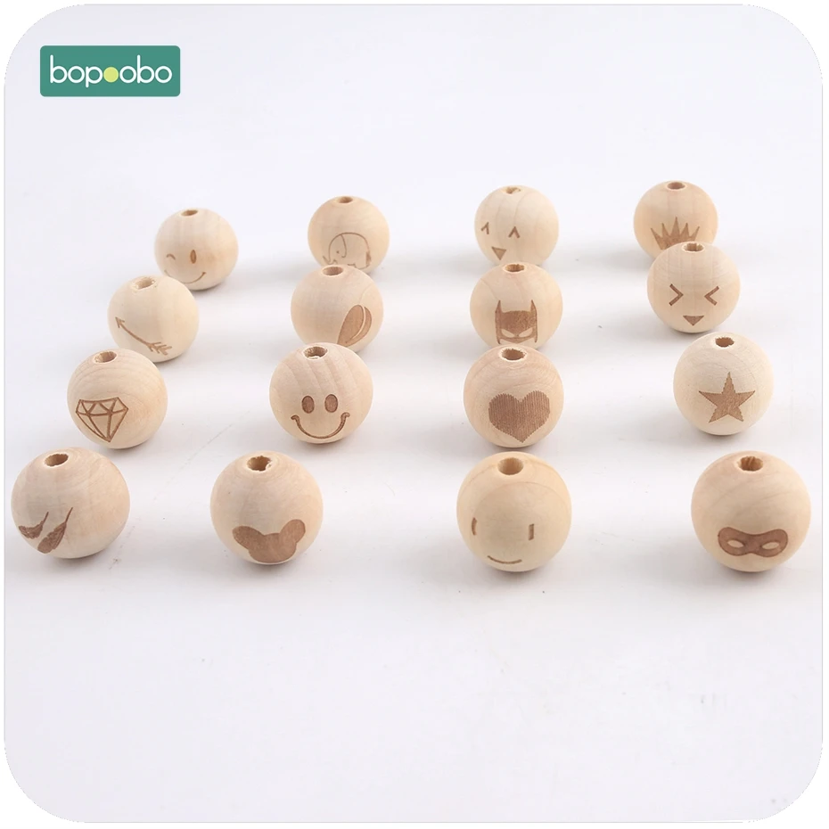 Bopoobo 10 шт. деревянные игрушки печать бусины DIY аксессуары для ожерелья декоративные Фитинги Аксессуары для прорезывания зубов детский Прорезыватель 20 мм