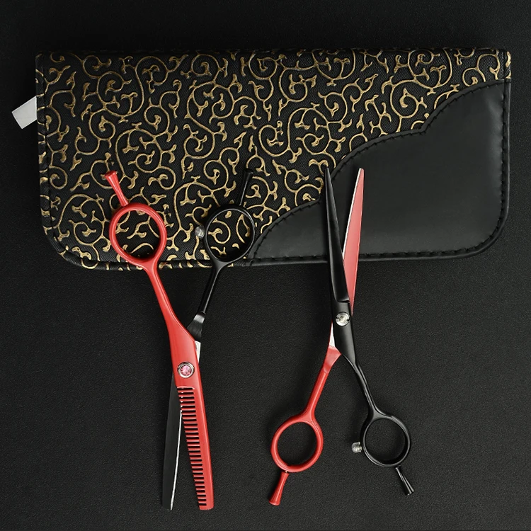 5.5in Left Hand Hair Scissors Double-tail Hairdressing Scissors Hair Salon Cutting Thinning Styling Tools Hairdressers Gift Case