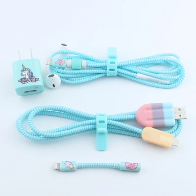 style 6 Мороженое милый мультфильм USB кабель наушники протектор набор с кабелем Стикеры для намотки Спиральный шнур протектор для iphone - Цвет: style 6