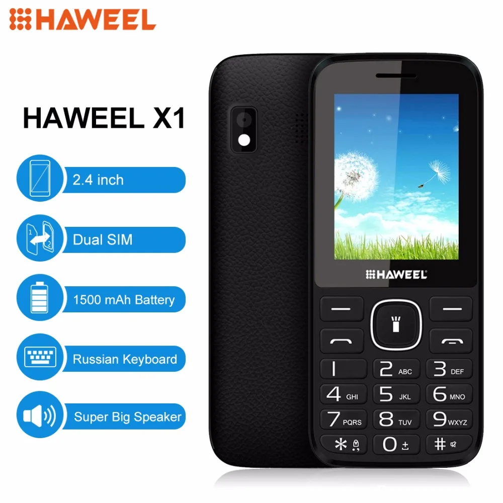 Haweel X1 Сотовый Телефон Русская Версия 2.4 дюймов Dual SIM супер Большой Спикер