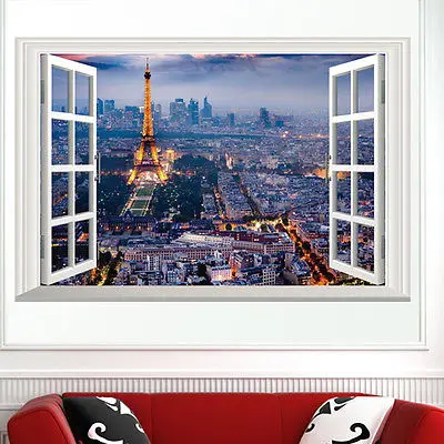 Фото Эйфелева башня Париж ночной вид 3D стикер на стену ПВХ настенная наклейка