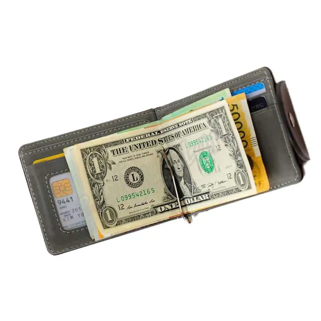 FGGS-Ultra-thin Slim Men Leather Money Clip Wallets ID Holder Brown |