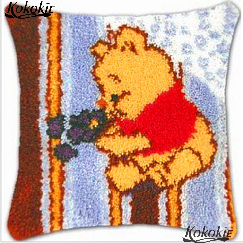 

Handmade Unfinished Embroidery Pillowcase latch hook cartoon bear Needlework diy 3d carpet Crocheting Kit Rug Yarn cushion