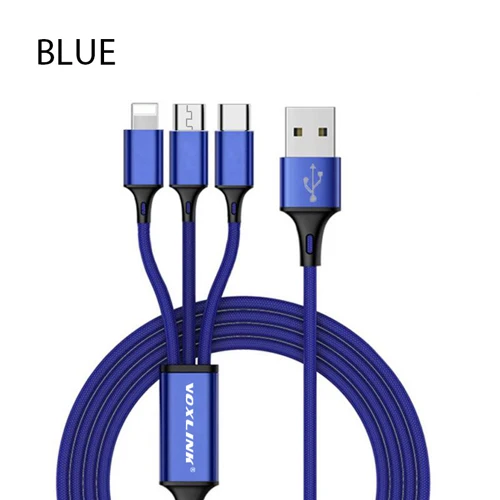 Синий VOXLINK 3 в 1 USB кабель для iPhone XS Max XR X 8 7 зарядное устройство Micro USB кабель для Android USB TypeC кабели для мобильных телефонов - Цвет: Синий