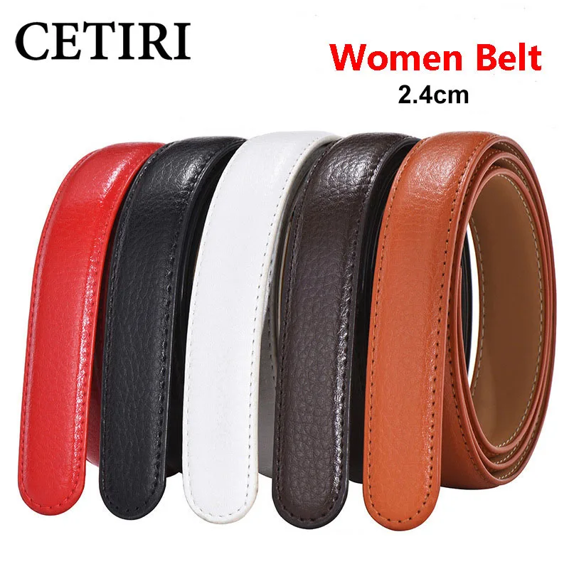 2.4cm Wide No Buckle Designer Women Belts Body Cowskin Genuine Leather High Quality Women Automatic Belt Body Kemer White