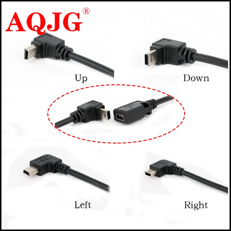 Мини USB кабель для передачи данных зарядки и AQJG 5P 90 градусов левый правый угол