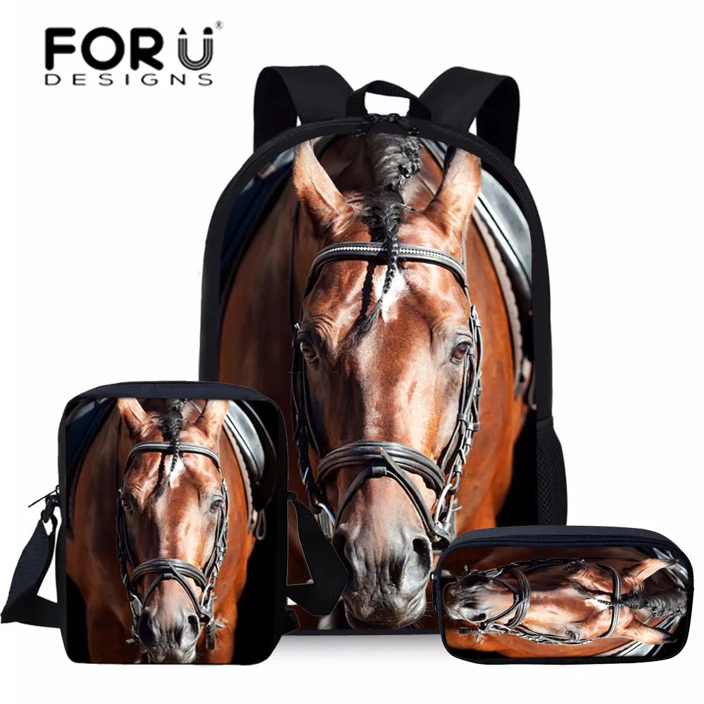Детский Школьный рюкзак FORUDESIGNS с 3D принтом Crazy Horse школьные ранцы для детей 3