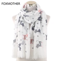 foxmother new women cat scarf foulard femme animal print wrap bandana bufanda mujer cat paw print scarves dropshipping 2019