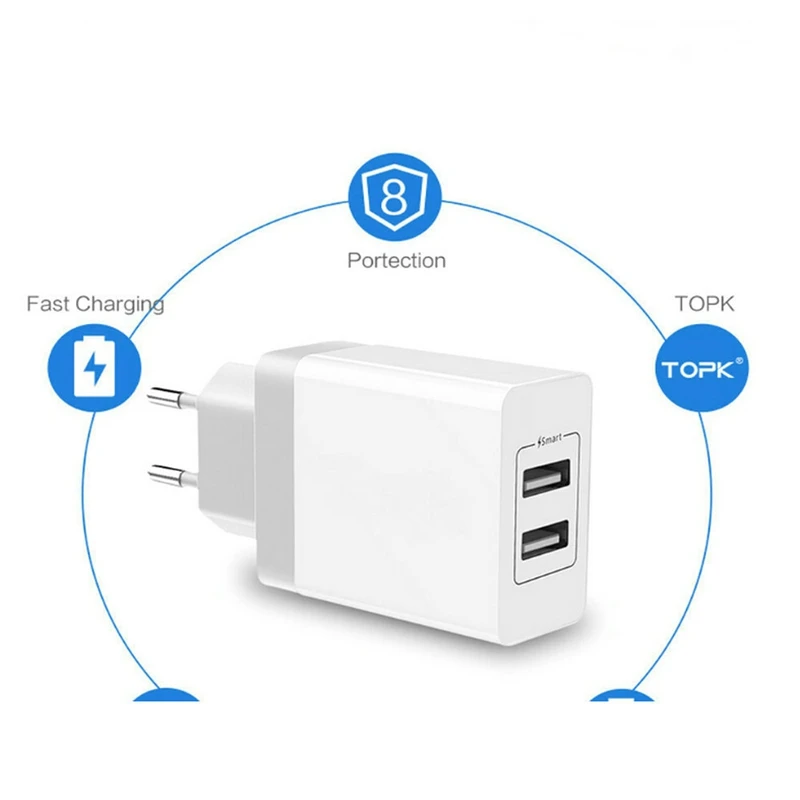 Tracel Charger 5V/4.8A Usb 2 Ports Wall Charging Power Port Adapter Mobile Phone For Iphone Ipad Laptop(Eu Plu | Электроника