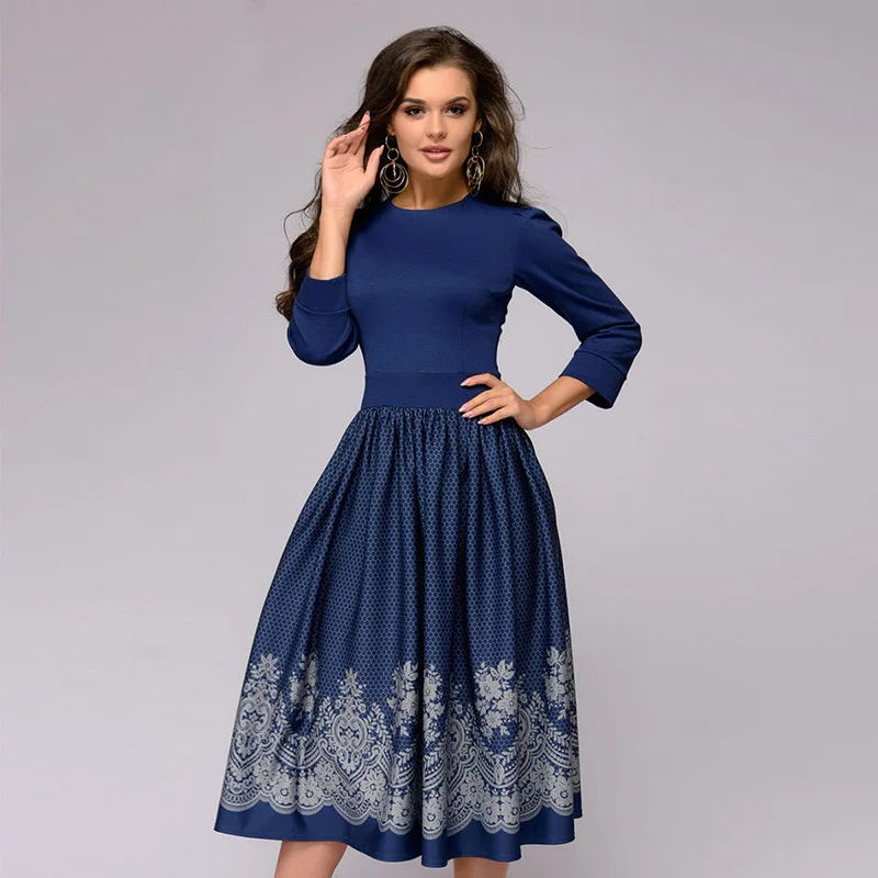 Женское элегантное платье, ретро принт, для вечеринки, vestidos, три сезона, рукав, для женщин, весна-лето, модные повседневные платья, B273