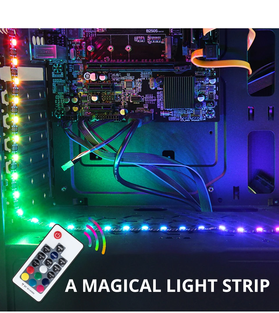 SATA RGB Светодиодные ленты ночник неоновая вывеска лампы Luminaria компьютерный корпус для ПК Подсветка светильник с РФ пульта дистанционного управления