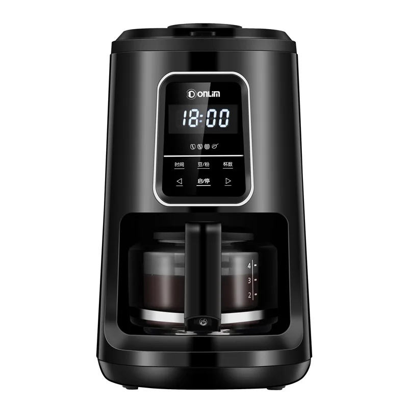 Smart Кофе машины ЖК-дисплей Smart Touch Кофе горшок бытовой небольшая полностью автоматическая американский капельного Тип шлифовальные фасоли машина - Цвет: Черный