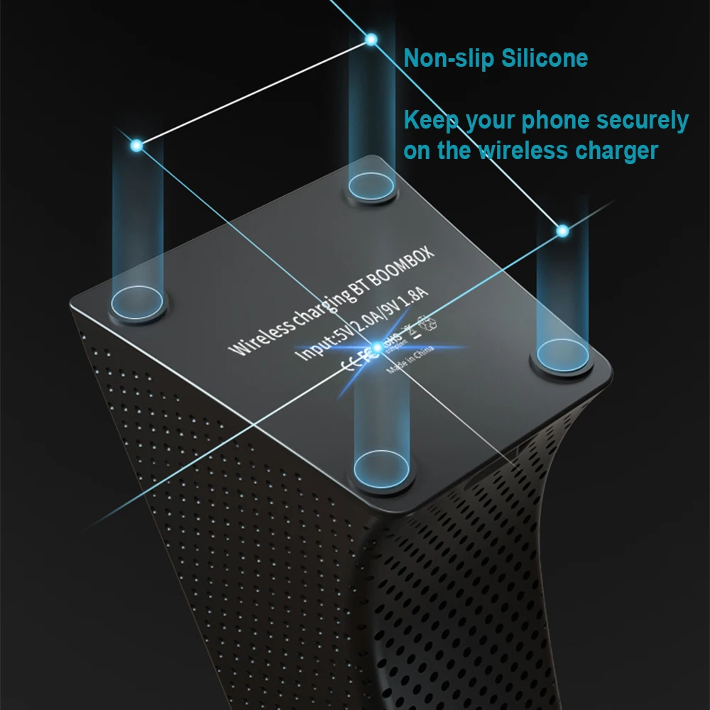 Bluetooth-динамик с быстрым беспроводным зарядным устройством, док-подставка для телефона, держатель громкой связи, Громкий динамик для всех устройств с поддержкой Qi