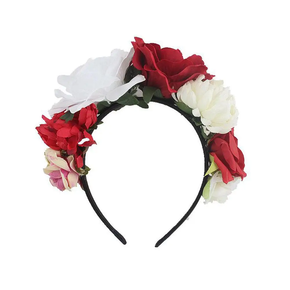 New Women's Hawaiian Rose Flower Crown Garland For Party Day Of The Dead Headband Costume Rose Garland