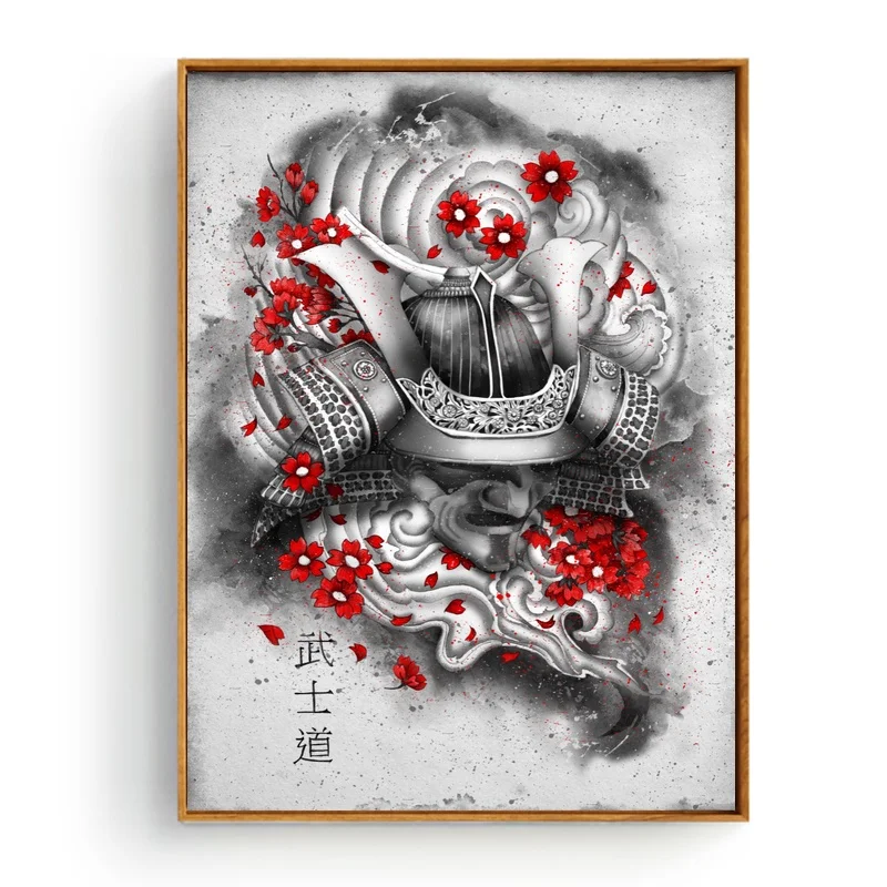 Японская настенная краска Bushido Sakura Samurai Настенный декор холст фотопостер | Дом и