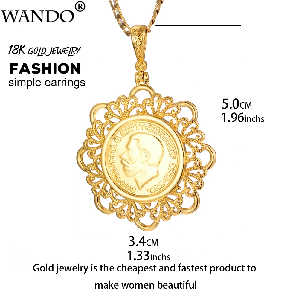 WANDO Newest Big Napoleon Coin Pendant Necklaces For Women/Men Gold Color Africa Arab Coins Metal Copper Jewelry Gifts 5cm P32 | Украшения