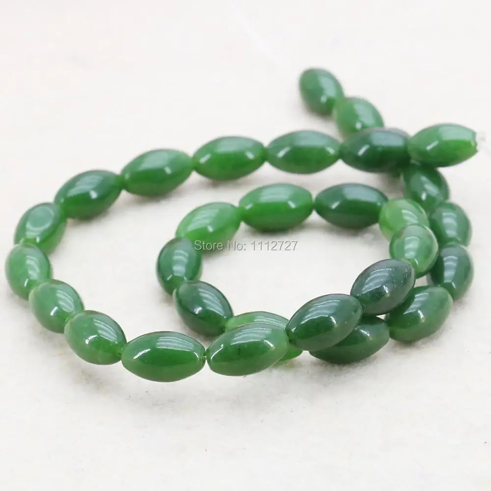 Fashion Green Malay Beads Rice Round DIY Loose Stones Balls Gifts Chalcedony 15inch Jewelry Making Wholesale Accessories 8x12mm | Украшения