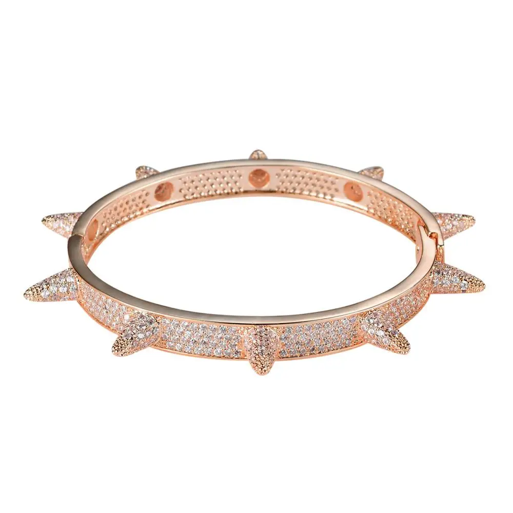 rose color Хип-хоп Iced Out Bling открывающийся браслет для женщин и мужчин ювелирные изделия Медь CZ камень панк браслет B013 - Окраска металла: rose color