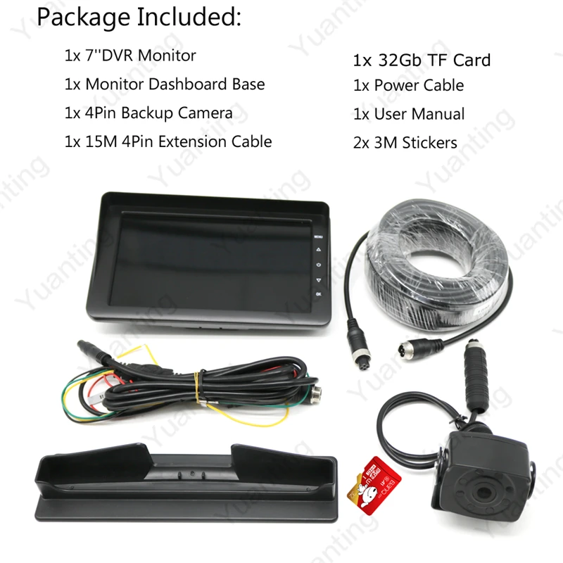 YuanTing 7 Inch Split Monitor DVR Recorder 170 Wide Angle Night Vision 1080P Front Rear View Dash Camera System For Truck RV Bus |
