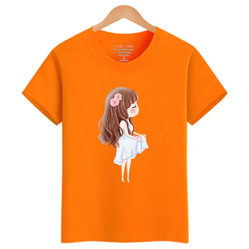 Orange T3 Новинка года, Весенняя футболка с короткими рукавами хлопковые топы для детей, милая летняя одежда для маленьких девочек детская одежда с героями мультфильмов для девочек возрастом от 8 до 12 лет - Цвет: Orange T3