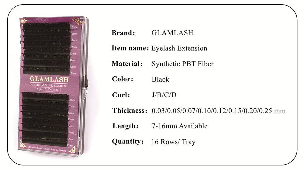 GLAMLASH 10 чехлов/Лот 16 рядов натуральные накладные норковые ресницы индивидуальное удлинение ресниц наращивание ресниц принадлежности для макияжа реснички