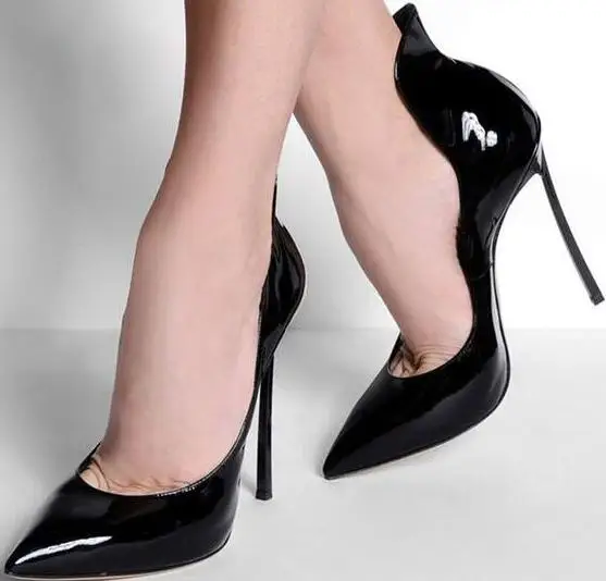 

Sexy Point Toe Women Slip On Pumps Patent Leather Blade High Heel Ladies Fashion Dress Shoes Party Shoes Size 42 Stiletto