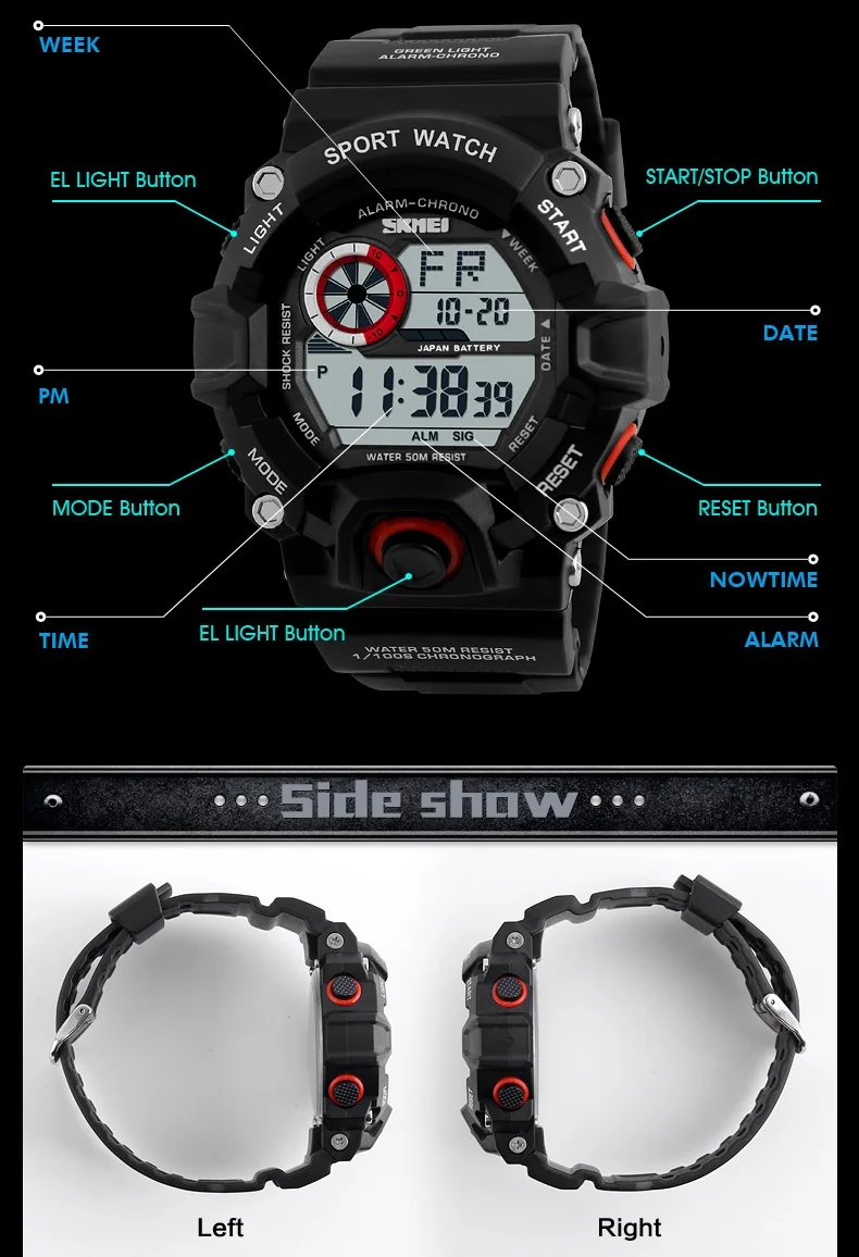 Мужские Цифровые спортивные часы S-Shock SKMEI часы мужские армейские камуфляжные военные многофункциональные наручные часы relogio masculino