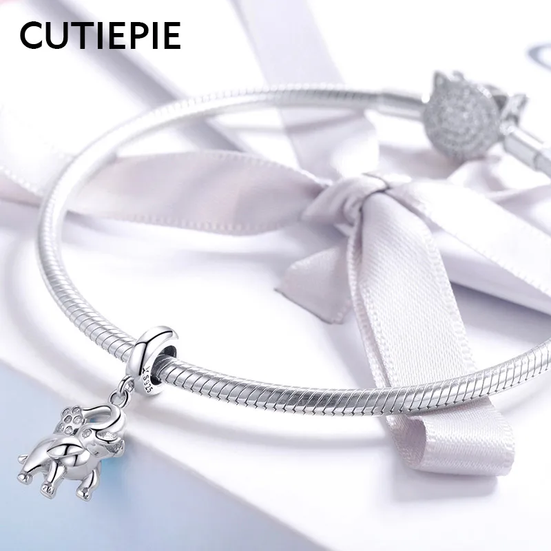 CUTIEPIE 100% Настоящее серебро 925 пробы животных Счастливый Слон амулеты сделай сам