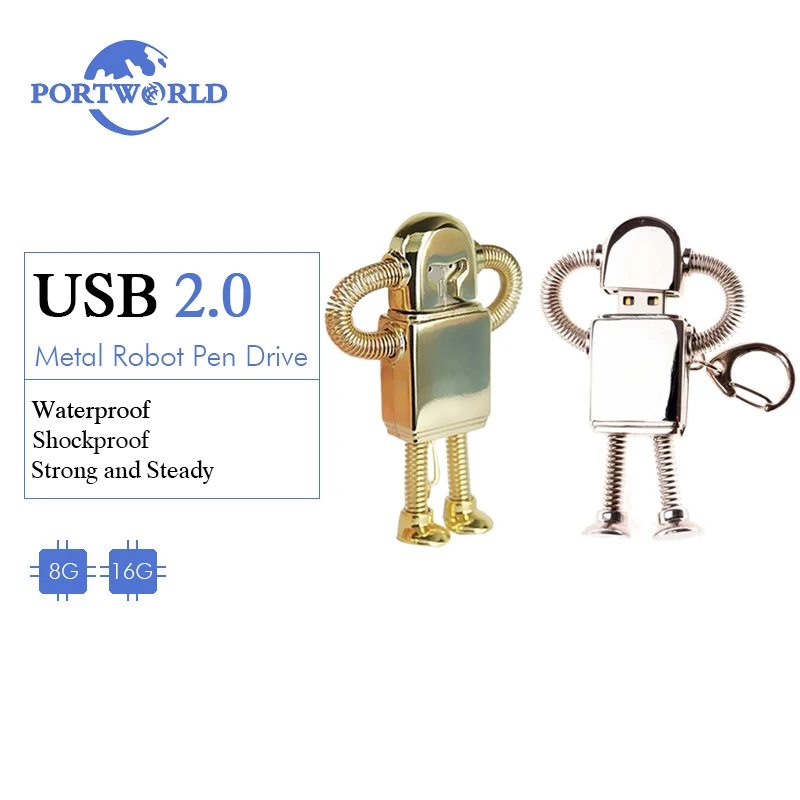 Portworld USB Flash Drive 8 ГБ золото флэш-накопитель 16 Серебряная ручка привода 2.0 Робот