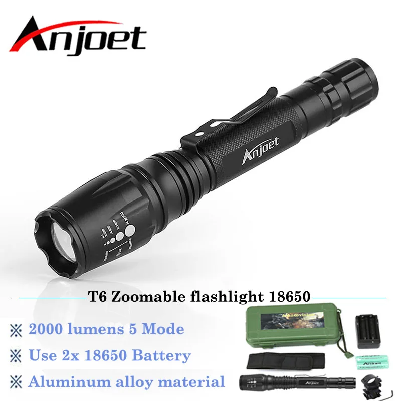 Охотничий фонарь Anjoet с фокусировкой 18650 лм|torch xml t6|flashlight focust6 led zoomable |