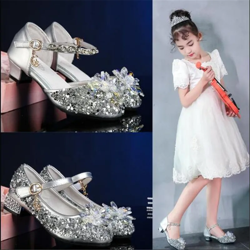 

New Princess Shoes Baby Toddler High-heeled Crystal Shoes Kids Children Leather Shoes Girls Flower Rhinestone Dance Shoes 02