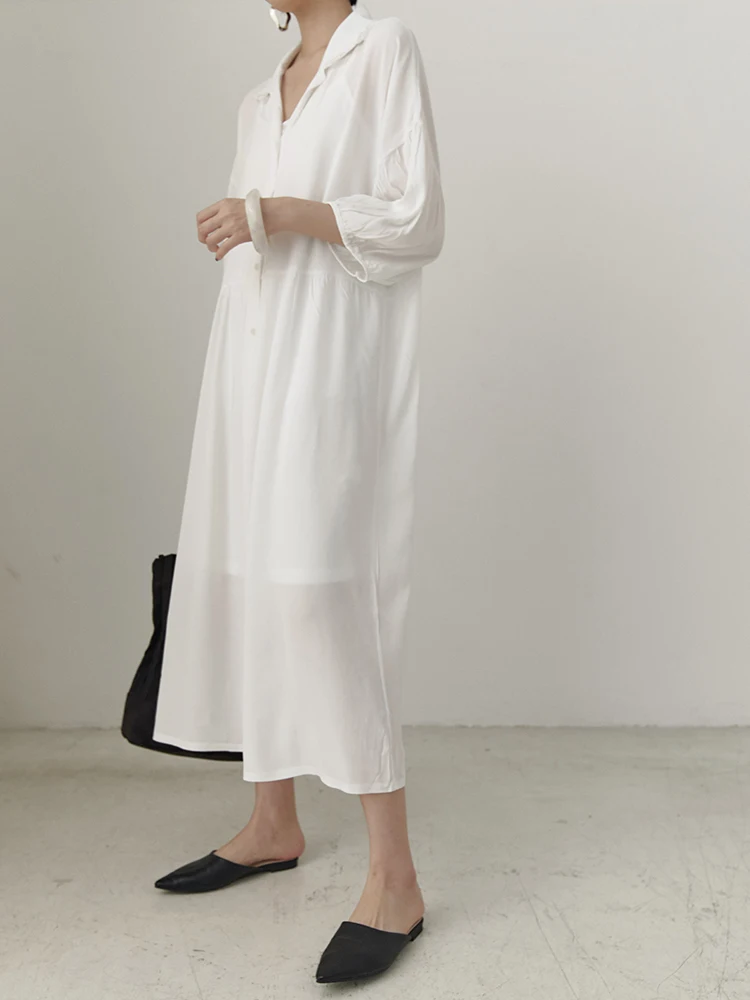 Summer Dress 2019 Fashion Lapel Half Sleeve Solid Patchwork Single Breasted Vintage Loose Long Shirt Women E073 | Женская одежда