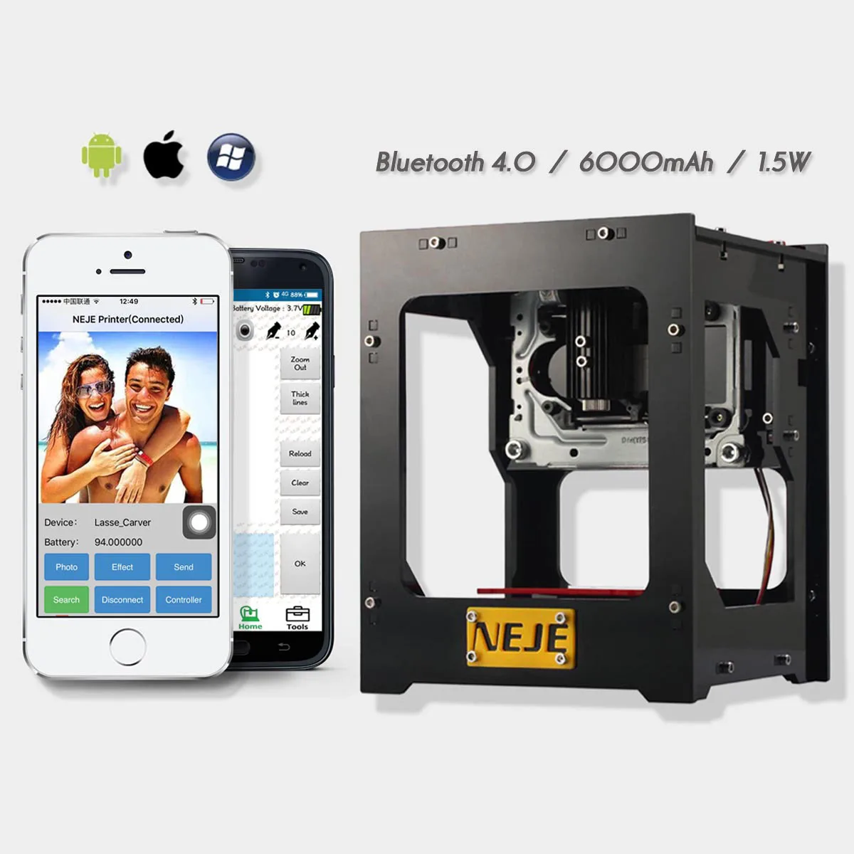 Новый NEJE DK BL 405nm 1500mW DIY гравер принтер лазерная гравировка машина Bluetooth USB|Фрезы по