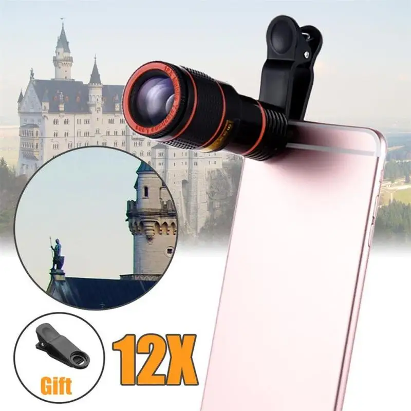 HD 12X оптический зум Камера телескоп объектив с зажимом для iPhone/телефон