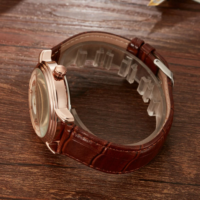 SEWOR Mechanical Hand Wind Watch for Men Leather Skeleton Male Watches Luxury Classic Mens With Box SWQ53 | Наручные часы