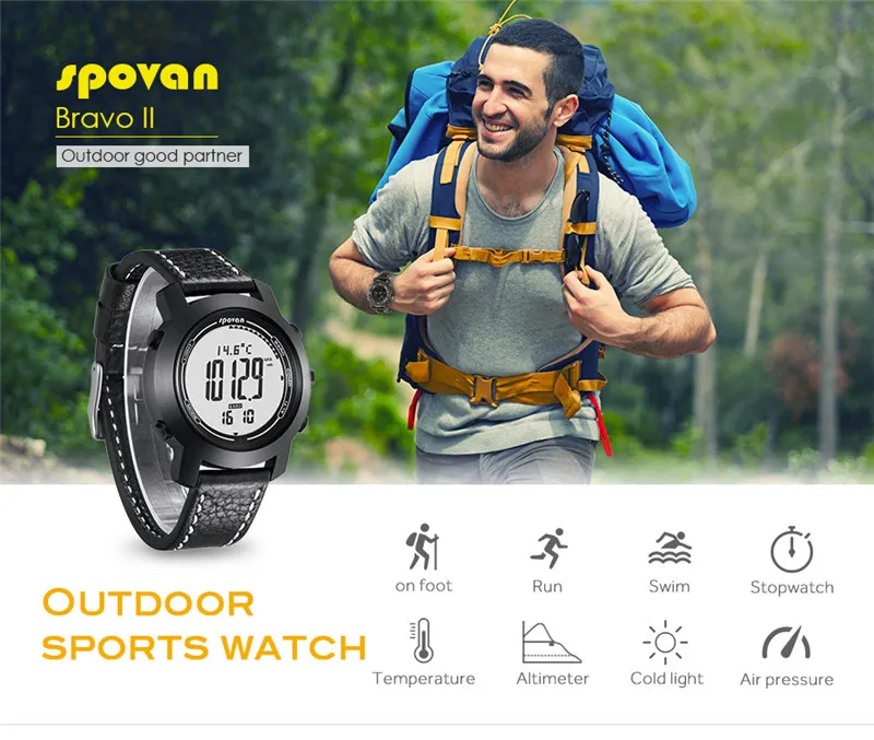 Spovan BRAVO 2S Спорт на открытом воздухе 50 м водонепроницаемые Смарт часы для пеших