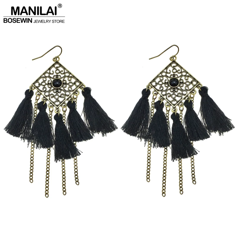 MANILAI богемные Винтажные серьги-цепочки с кисточками из хлопка для женщин длинные