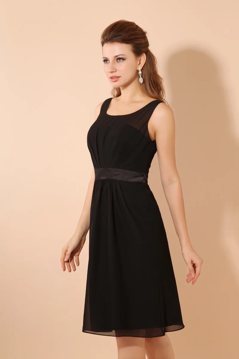 Real Picture A-line Knee Length Scoop Bridesmaid Dress With Sleeveless Ruffles Chiffon Black Prom Gowns | Свадьбы и торжества