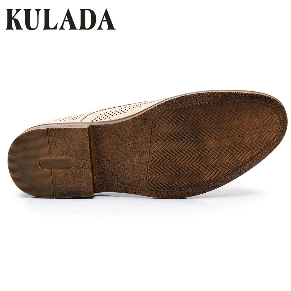 KULADA Летняя обувь Для мужчин кожаные открытые сандалии Slip-On Fashion-Лоферы мужские