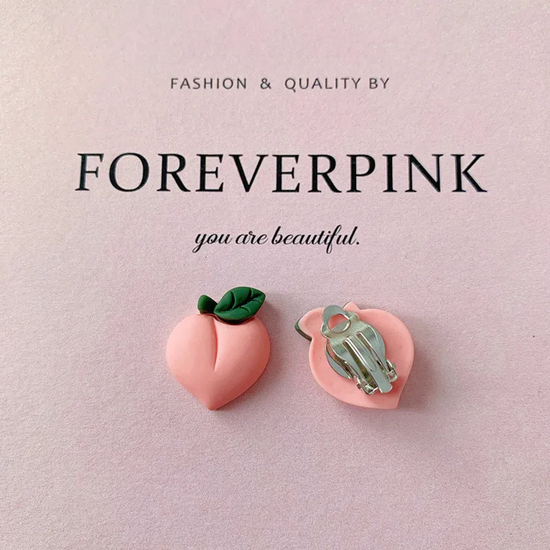 Peach Clip Earrings Милые серьги-гвоздики с фруктами и клубникой для женщин, милые летние корейские серьги с бананом, Персиком, виноградом, ананасом, полимерные серьги, вечерние ювелирные изделия, подарки - Окраска металла: Peach Clip Earrings