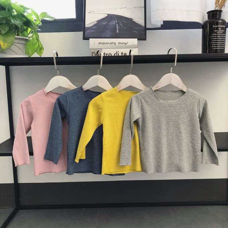 Новинка весны 2019 детские футболки Однотонная футболка с длинными рукавами для